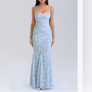 NEW FOR LOVE BELL Elegant Sky Blue Lace Maxi Dress